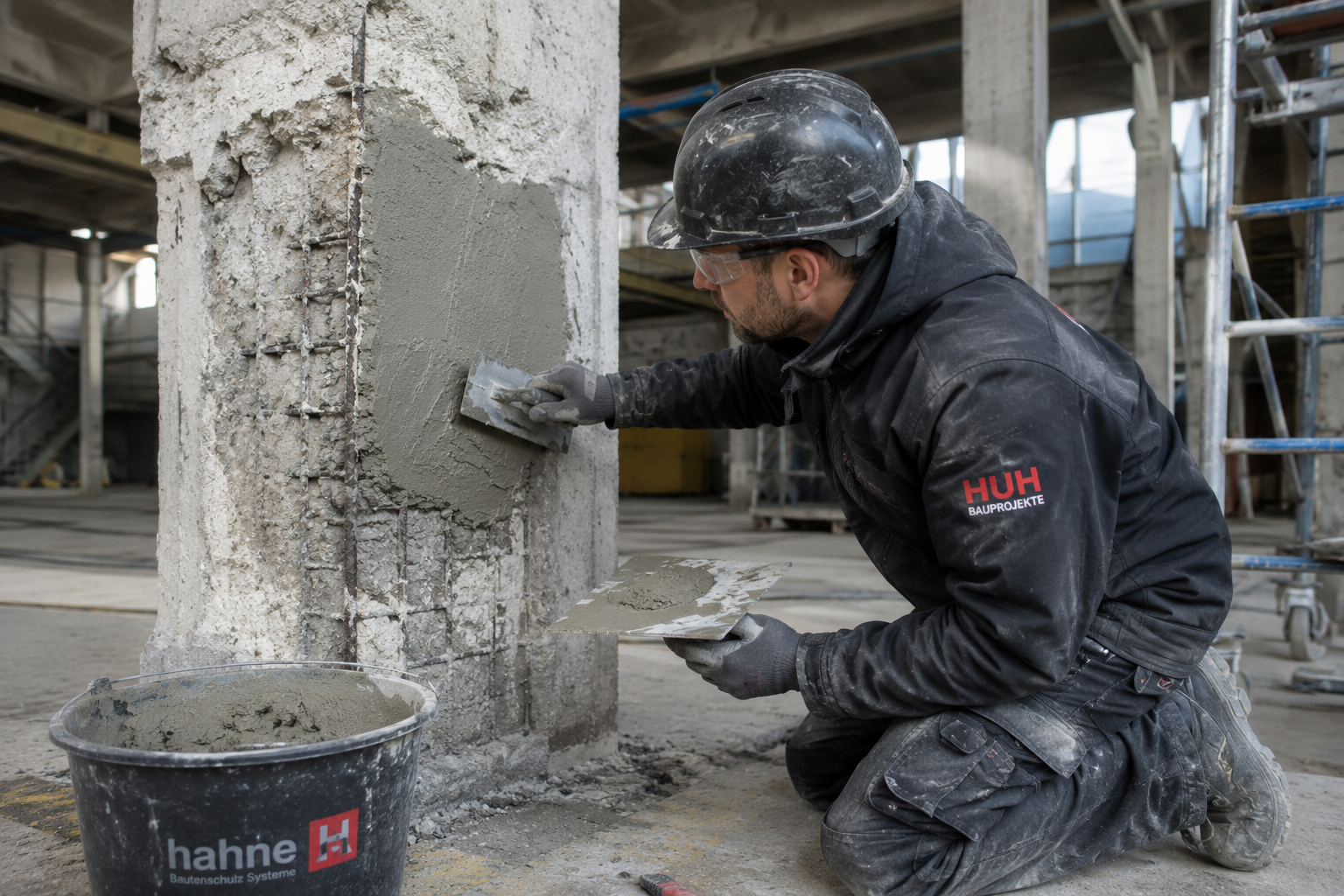Instandsetzung einer geschädigten Betonfläche im Bauprozess